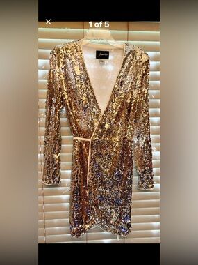 gold glitter wrap dress Women's Glitter Party Dresses V Neck Long Sleeve Faux Wrap Ruched Bodycon Sparkly Night Club Dress